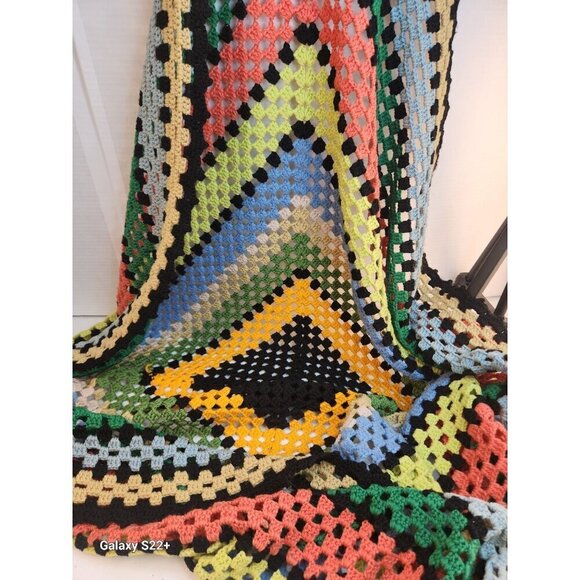 Handmade Crochet Granny Square Afghan Blanket 56x56 Rainbow Multicolor - Picture 2 of 7